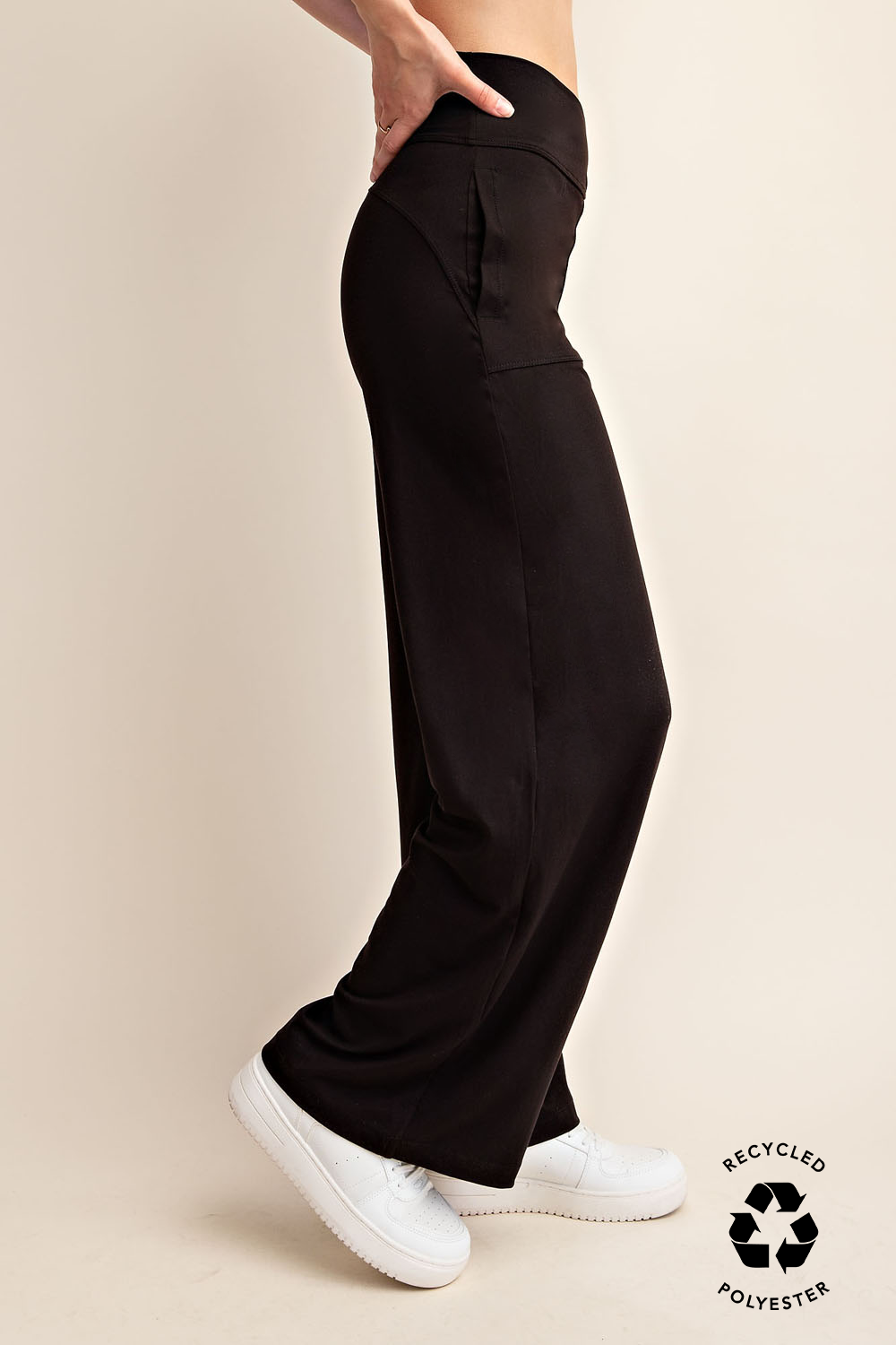 Anja Recycled Butter V Waist Wide Leg Pant - Black