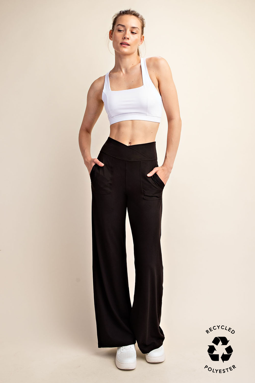Anja Recycled Butter V Waist Wide Leg Pant - Black