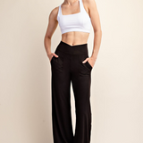 Anja Recycled Butter V Waist Wide Leg Pant - Black