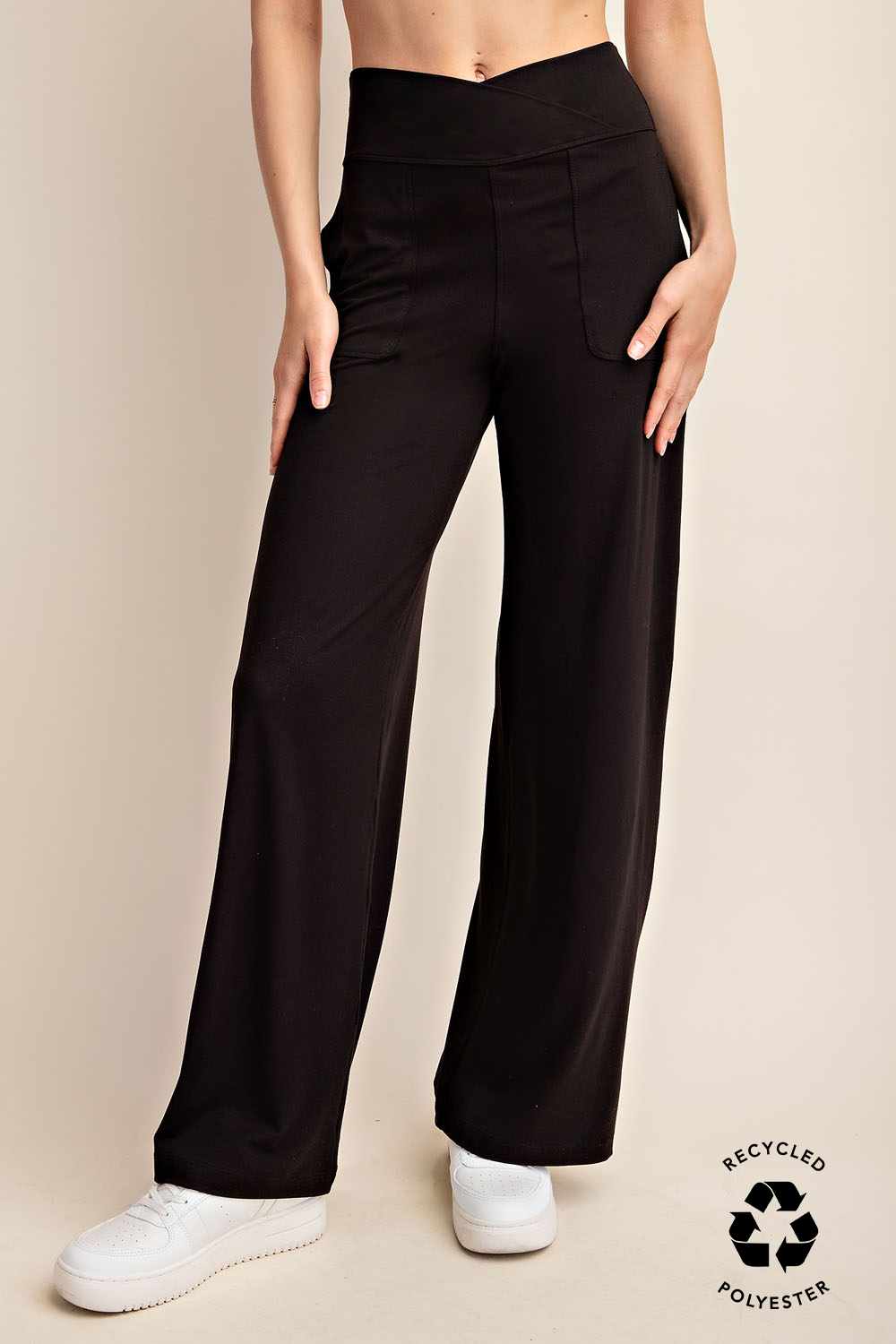 Anja Recycled Butter V Waist Wide Leg Pant - Black