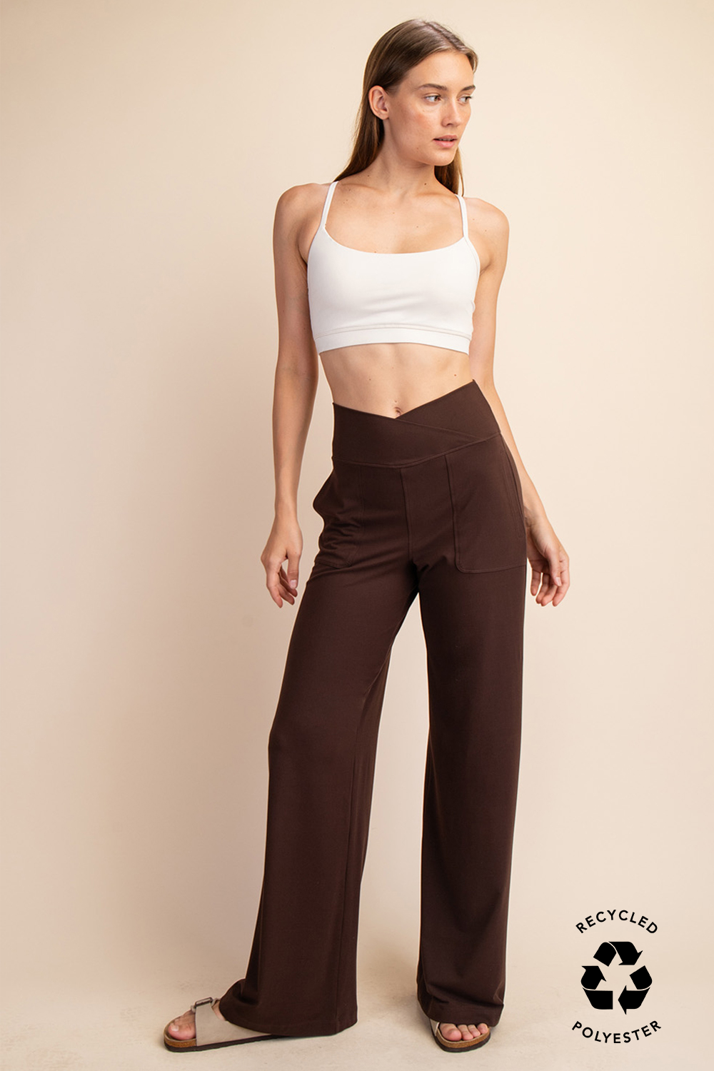 Anja Recycled Butter V Waist Wide Leg Pant - Espresso