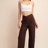 Anja Recycled Butter V Waist Wide Leg Pant - Espresso
