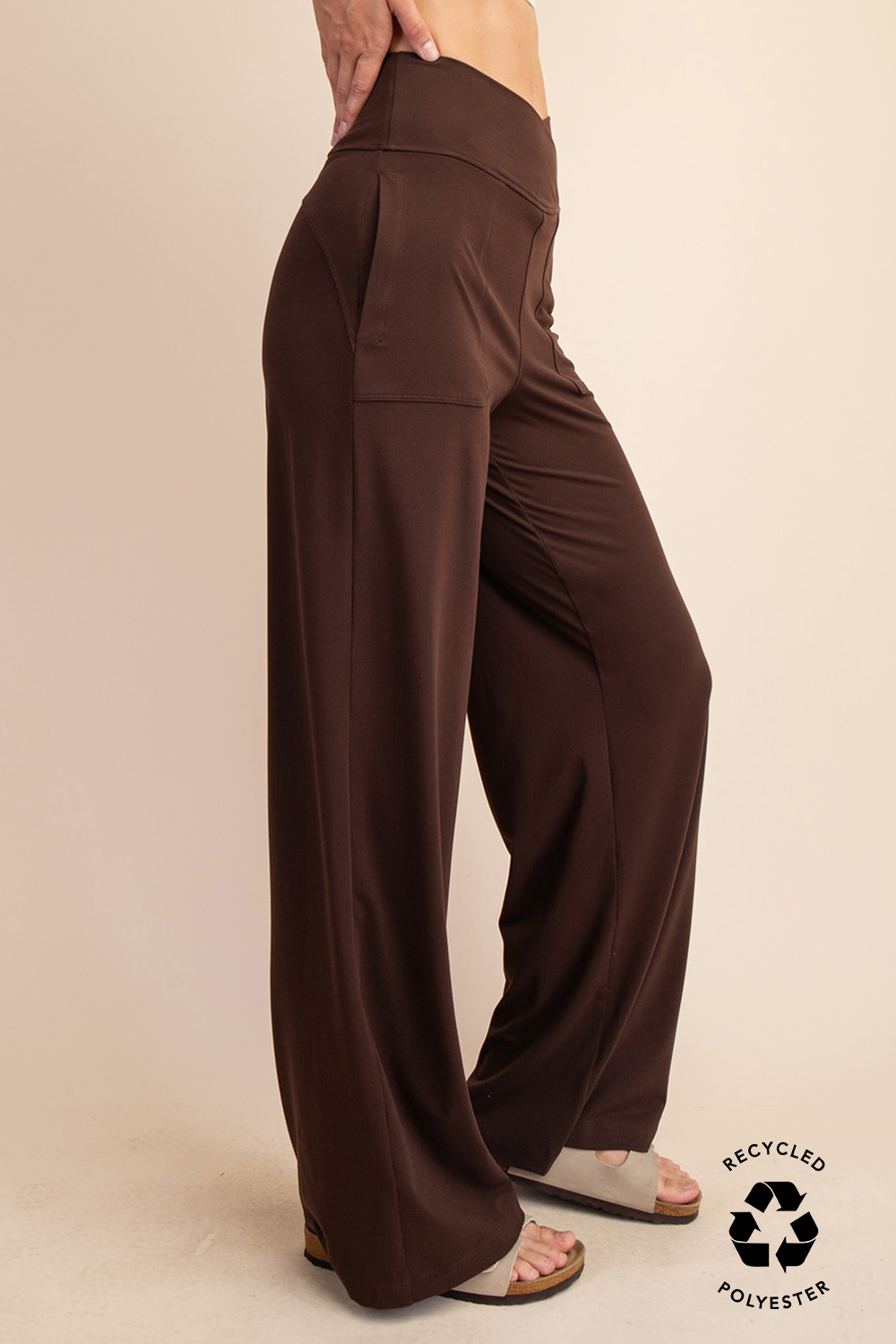 Anja Recycled Butter V Waist Wide Leg Pant - Espresso