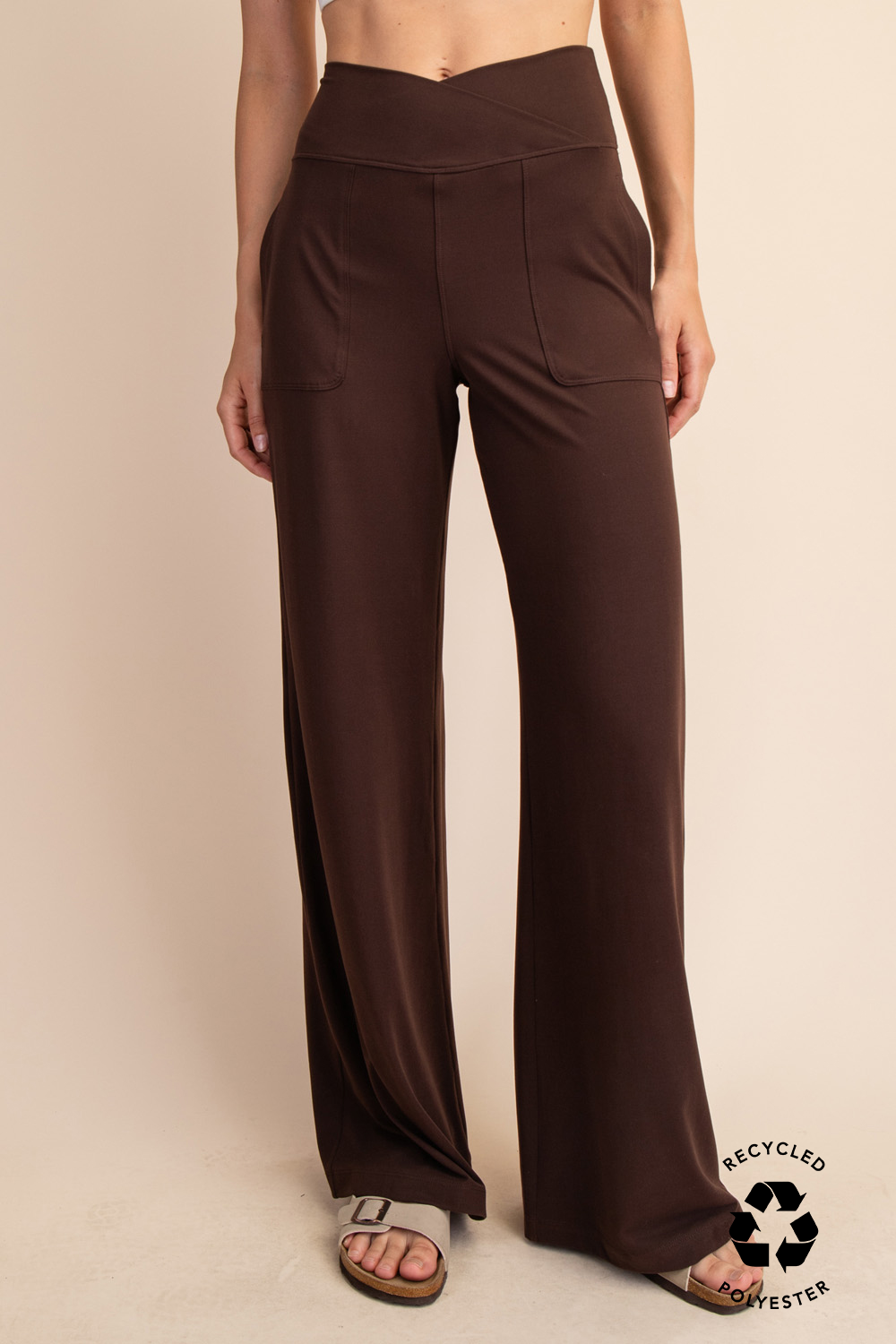 Anja Recycled Butter V Waist Wide Leg Pant - Espresso
