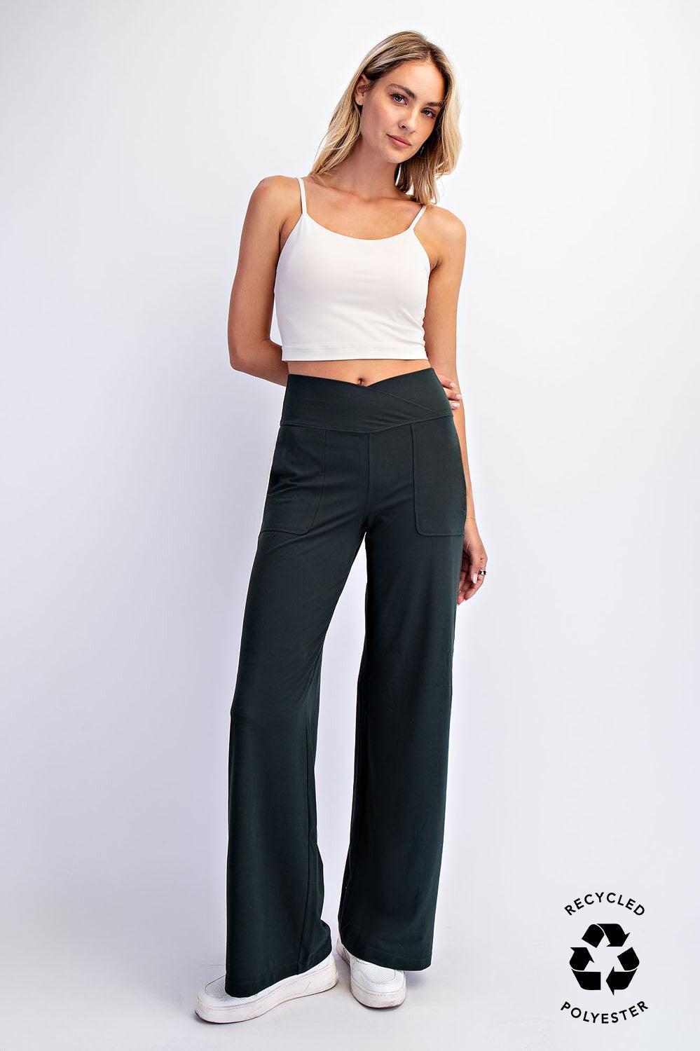 Anja Recycled Butter V Waist Wide Leg Pant - Regency Green