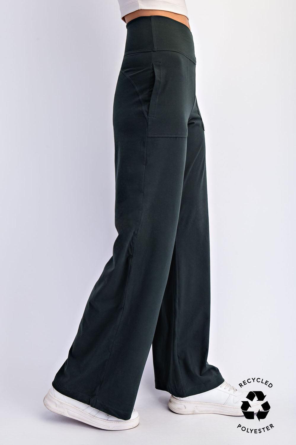 Anja Recycled Butter V Waist Wide Leg Pant - Regency Green