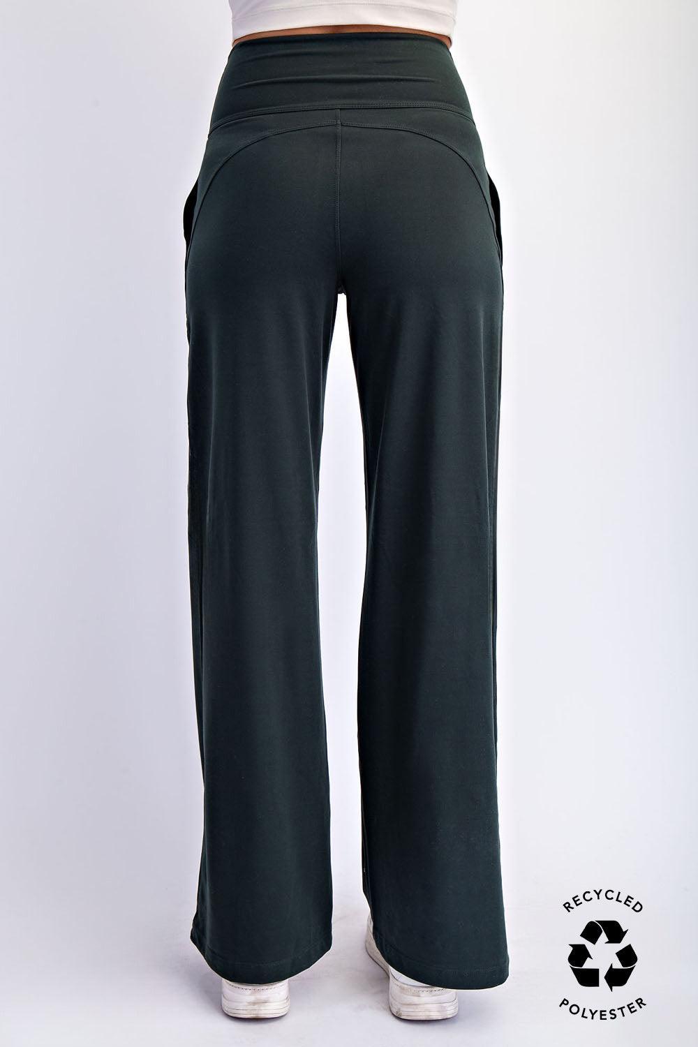 Anja Recycled Butter V Waist Wide Leg Pant - Regency Green