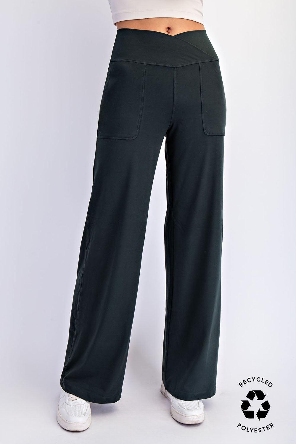 Anja Recycled Butter V Waist Wide Leg Pant - Regency Green