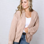 Annika Chunky Cable Knit Sweater Cardigan - Latte