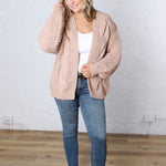 Annika Chunky Cable Knit Sweater Cardigan - Latte