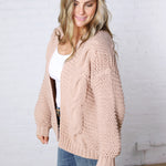 Annika Chunky Cable Knit Sweater Cardigan - Latte
