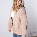 Annika Chunky Cable Knit Sweater Cardigan - Latte