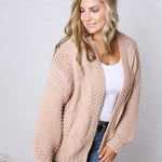 Annika Chunky Cable Knit Sweater Cardigan - Latte