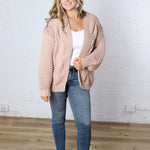 Annika Chunky Cable Knit Sweater Cardigan - Latte