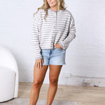 Anniston Striped Knit Cardigan - Heather Grey