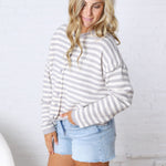 Anniston Striped Knit Cardigan - Heather Grey