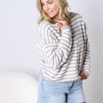 Anniston Striped Knit Cardigan - Heather Grey
