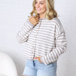 Anniston Striped Knit Cardigan - Heather Grey