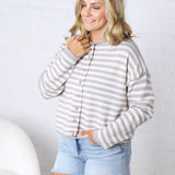 Anniston Striped Knit Cardigan - Heather Grey