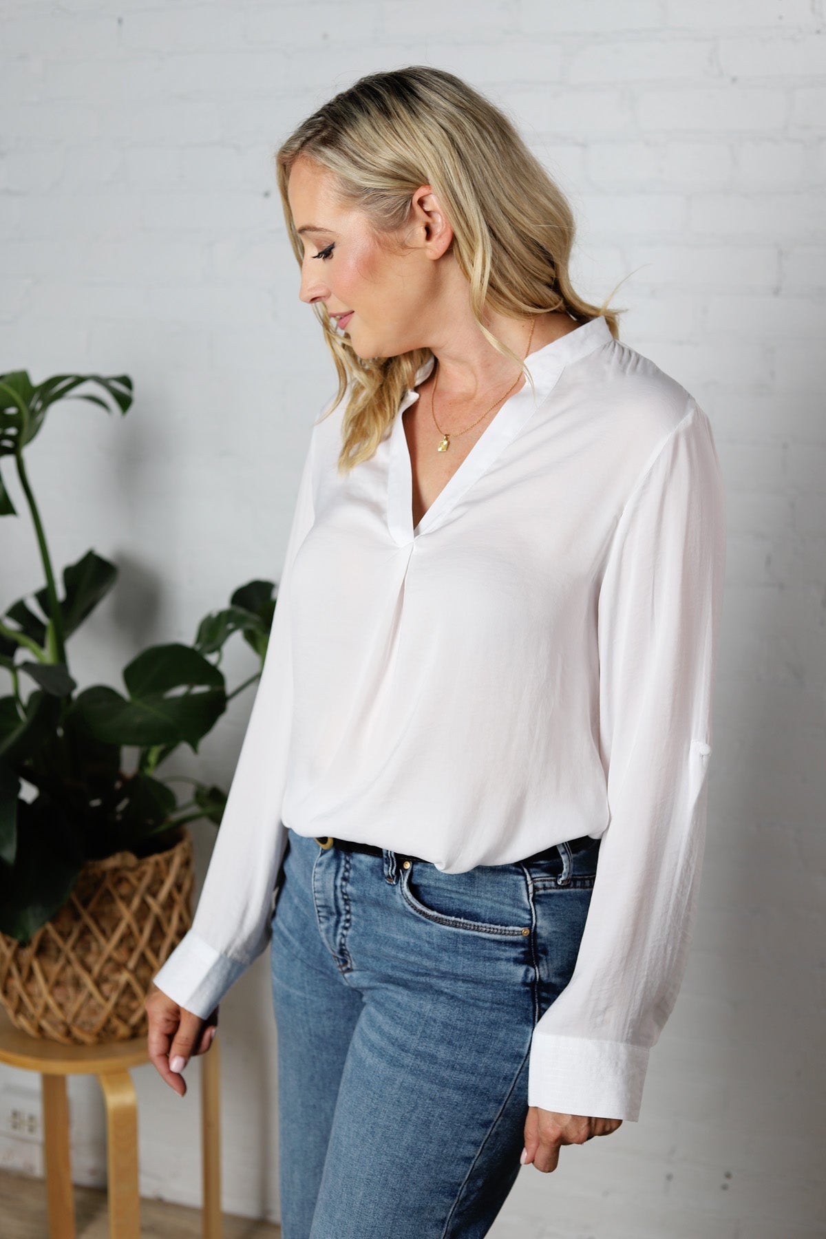 Anya Collar Band Blouse - Off White