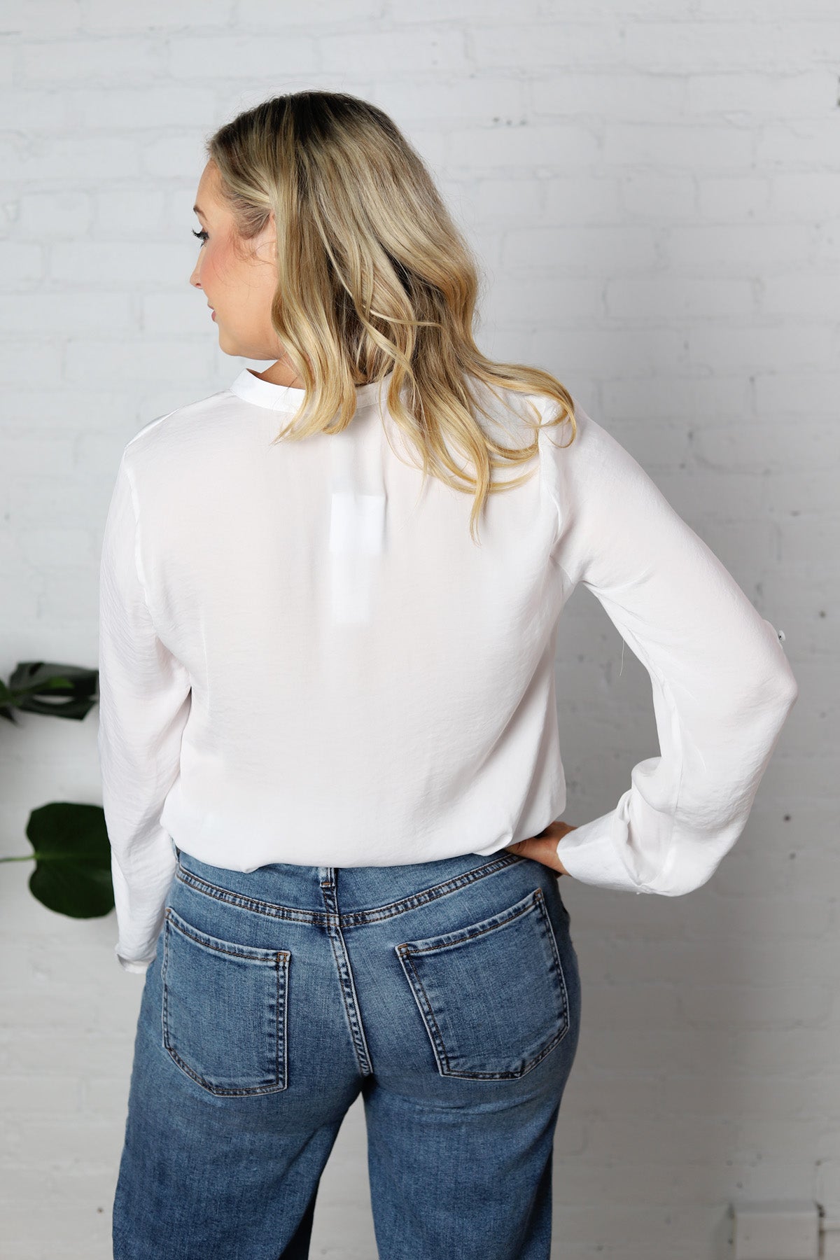 Anya Collar Band Blouse - Off White