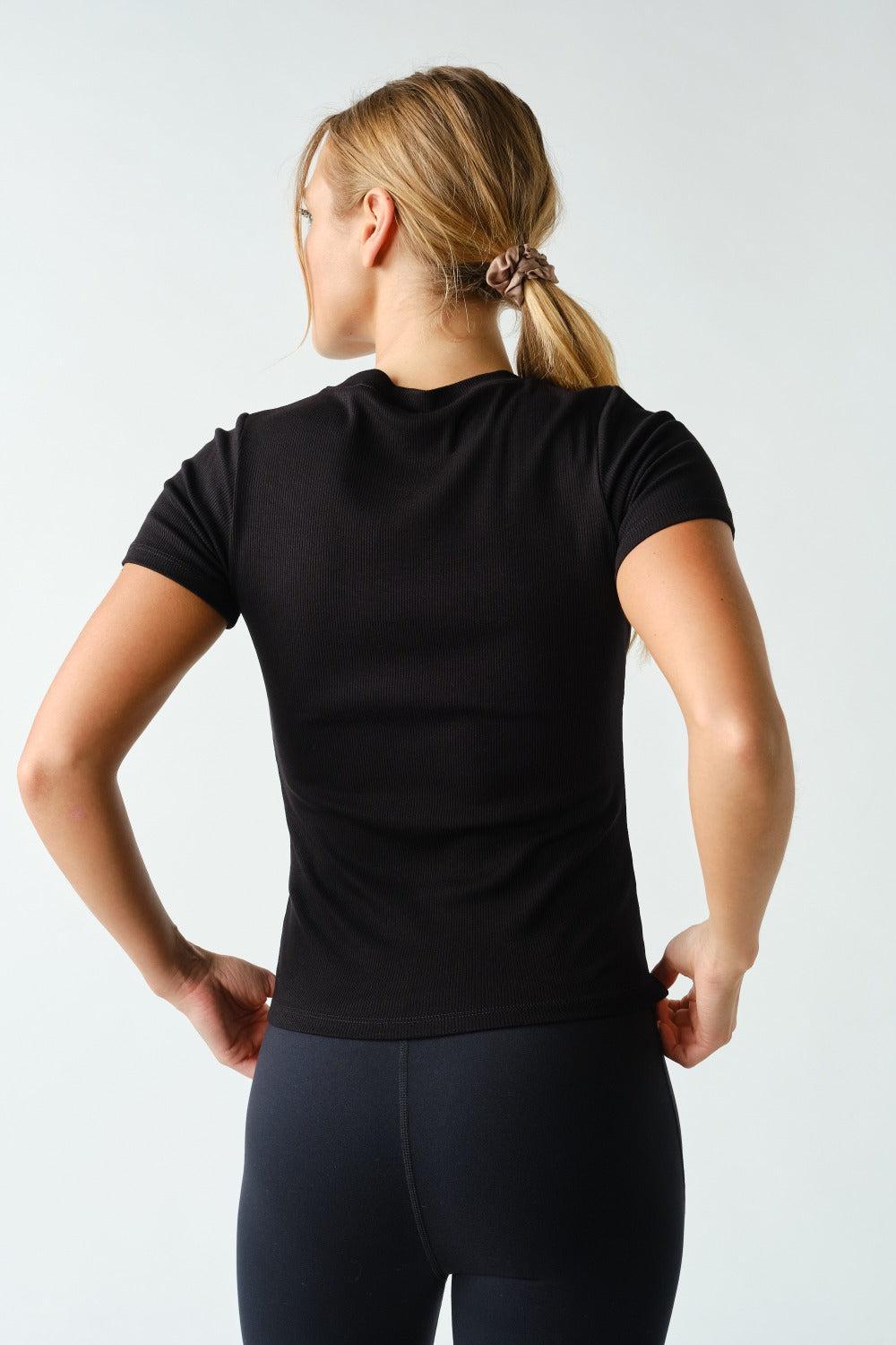 Anya Essential Short Sleeve Micro-Ribbed Top - Black