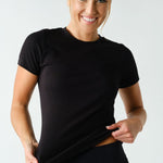 Anya Essential Short Sleeve Micro-Ribbed Top - Black