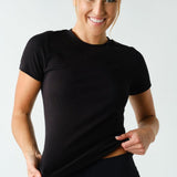 Anya Essential Short Sleeve Micro-Ribbed Top - Black