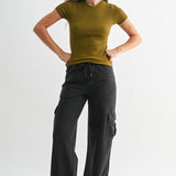 Anya Essential Short Sleeve Micro-Ribbed Top - Camo Green