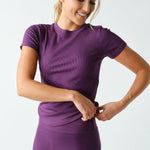 Anya Essential Short Sleeve Micro-Ribbed Top - Purple Iris