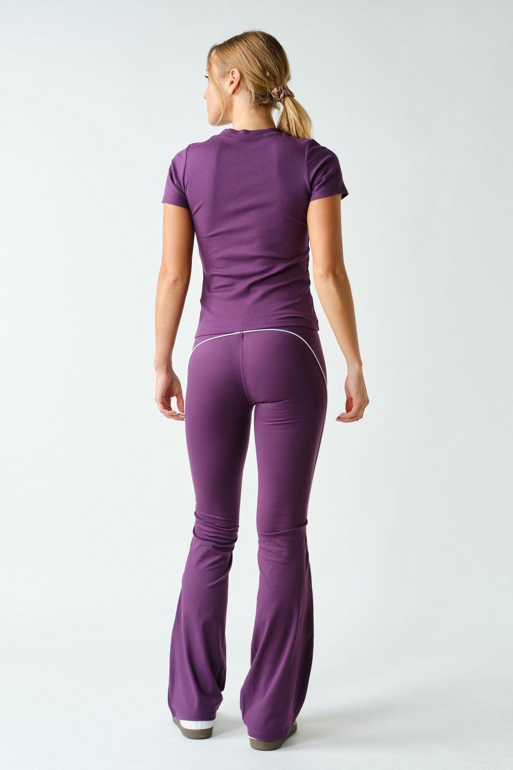 Anya Essential Short Sleeve Micro-Ribbed Top - Purple Iris