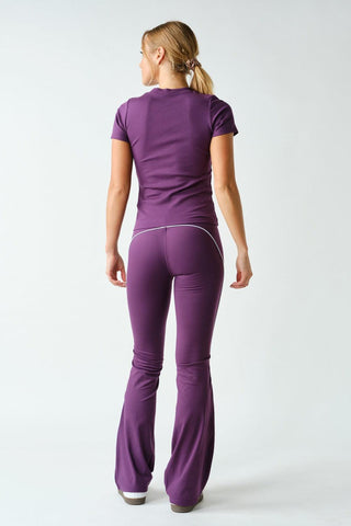Anya Essential Short Sleeve Micro-Ribbed Top - Purple Iris