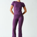 Anya Essential Short Sleeve Micro-Ribbed Top - Purple Iris