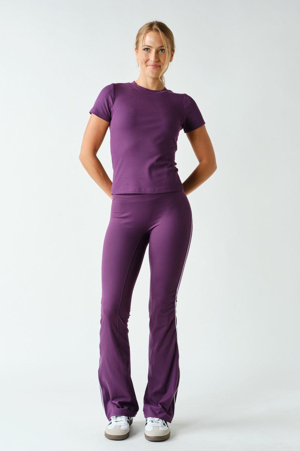 Anya Essential Short Sleeve Micro-Ribbed Top - Purple Iris