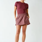 Anya Essential Short Sleeve Micro-Ribbed Top - Rosewood