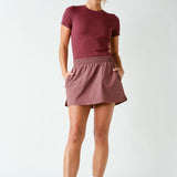 Anya Essential Short Sleeve Micro-Ribbed Top - Rosewood