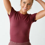 Anya Essential Short Sleeve Micro-Ribbed Top - Rosewood