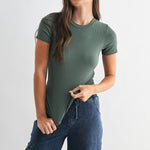 Anya Essential Short Sleeve Micro-Ribbed Top - Silky Pine