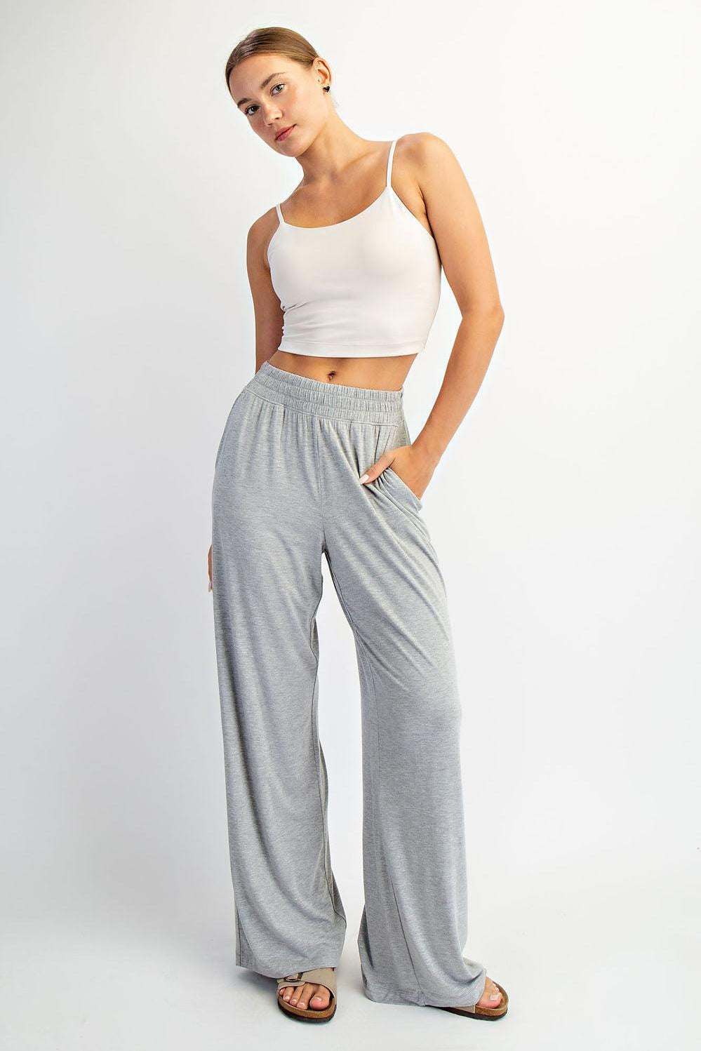 Arden Modal Wide Leg Pants - Lt Heather Grey
