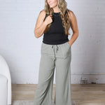 Ardene Casual Crop Linen Pants - Dusty Spruce