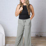 Ardene Casual Crop Linen Pants - Dusty Spruce