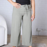 Ardene Casual Crop Linen Pants - Dusty Spruce