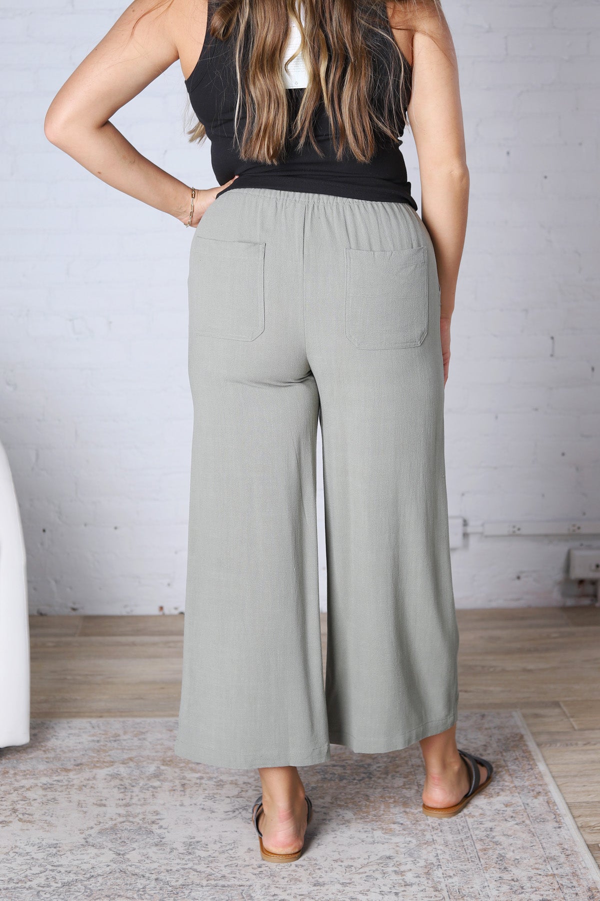 Ardene Casual Crop Linen Pants - Dusty Spruce