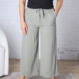 Ardene Casual Crop Linen Pants - Dusty Spruce