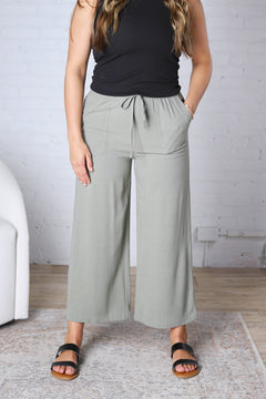 Ardene Casual Crop Linen Pants - Dusty Spruce