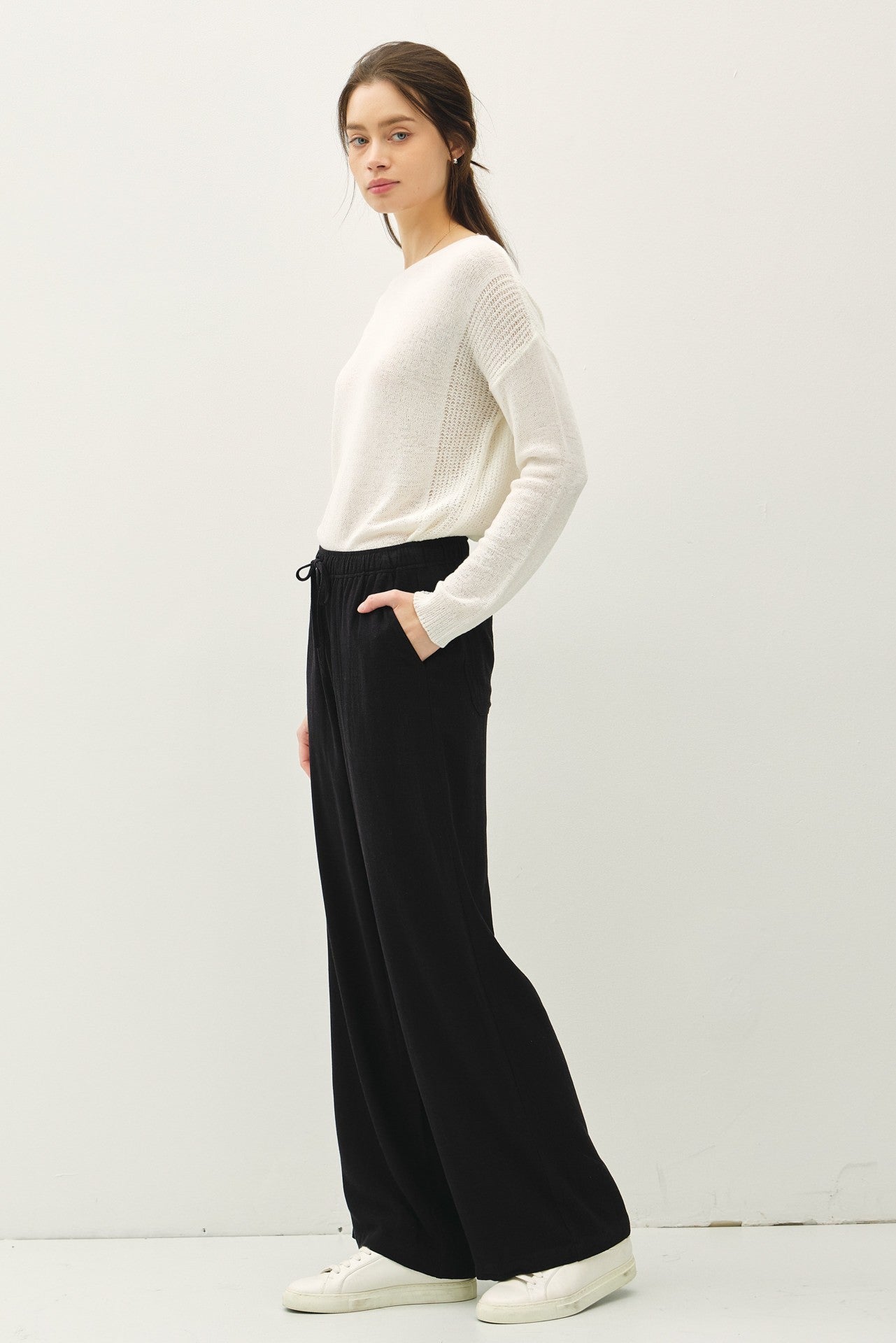 Aria Linen Blend Wide Leg Pants - Black