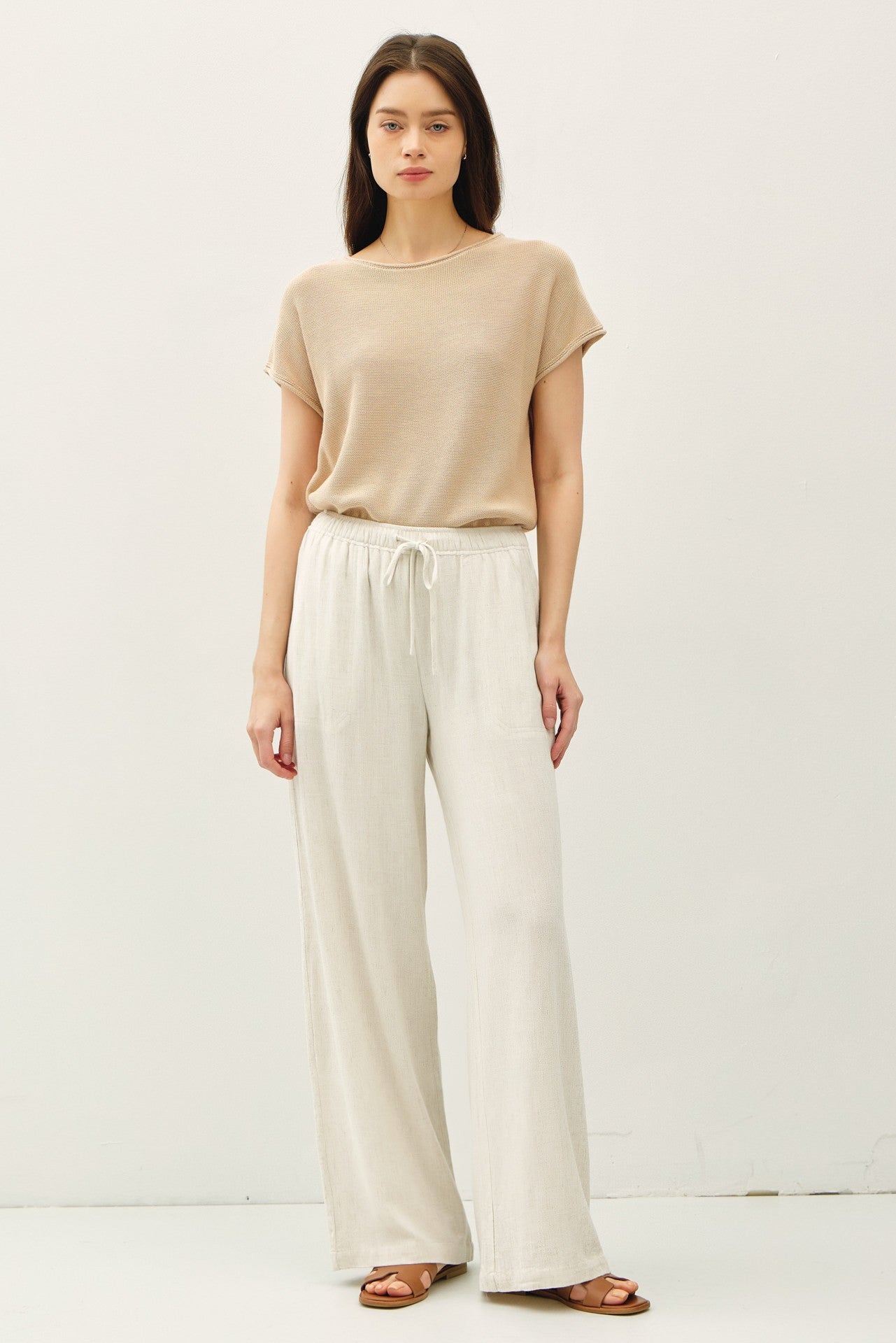 Aria Linen Blend Wide Leg Pants - Natural