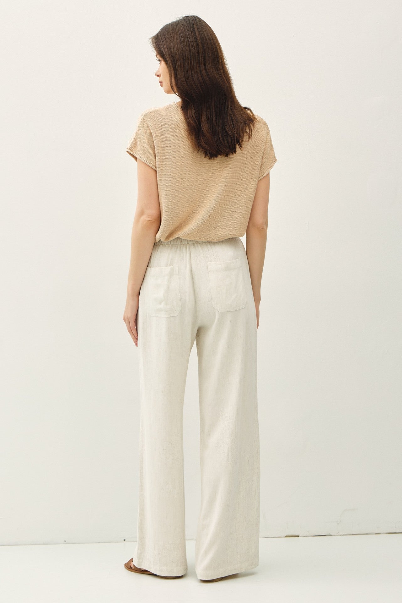 Aria Linen Blend Wide Leg Pants - Natural