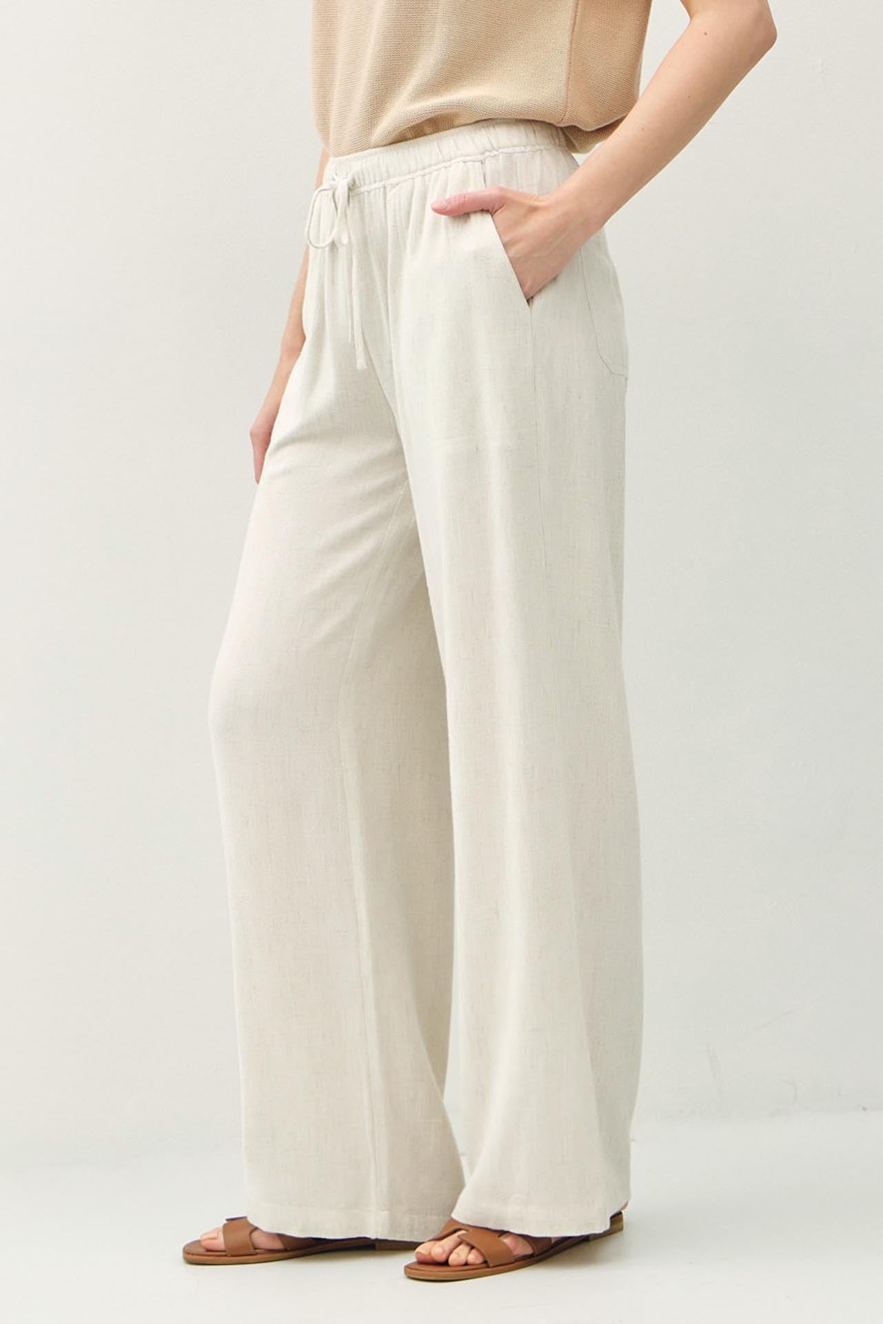 Aria Linen Blend Wide Leg Pants - Natural