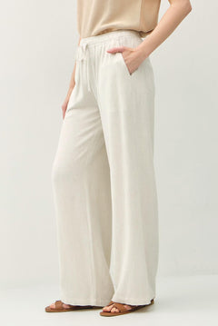 Aria Linen Blend Wide Leg Pants - Natural